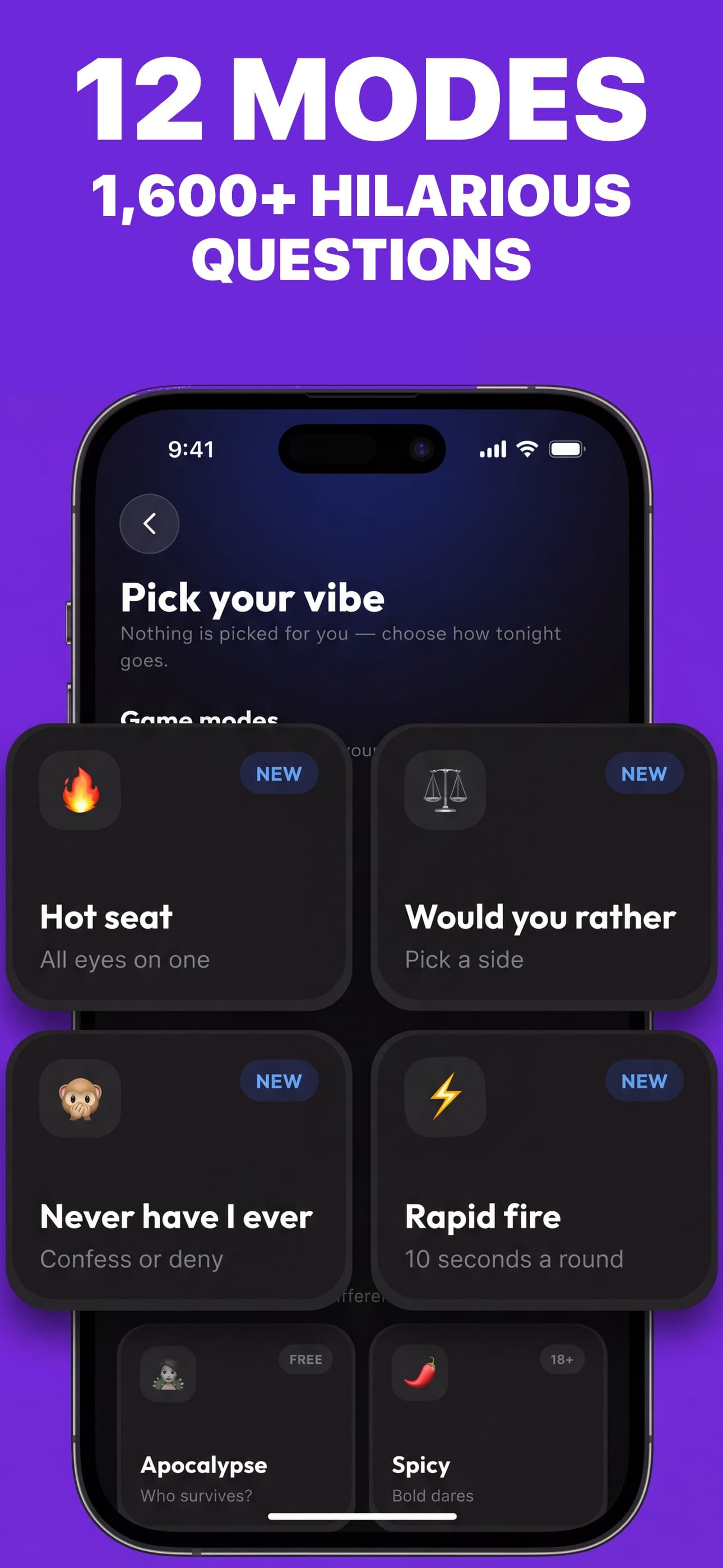 12 modes and 1,600+ hilarious questions